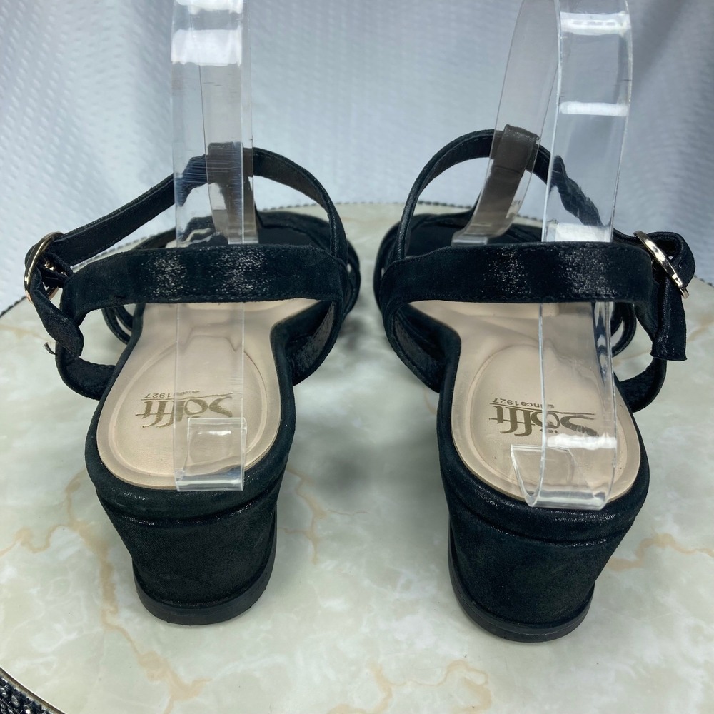 Sofft Shimmer Leather Strappy Wedge Sandals Women 11 Black Summer Comfort Boho - Picture 6 of 12